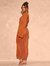 Openwork Square Neck Flare Sleeve Cover-Up Dress OutfitFlow